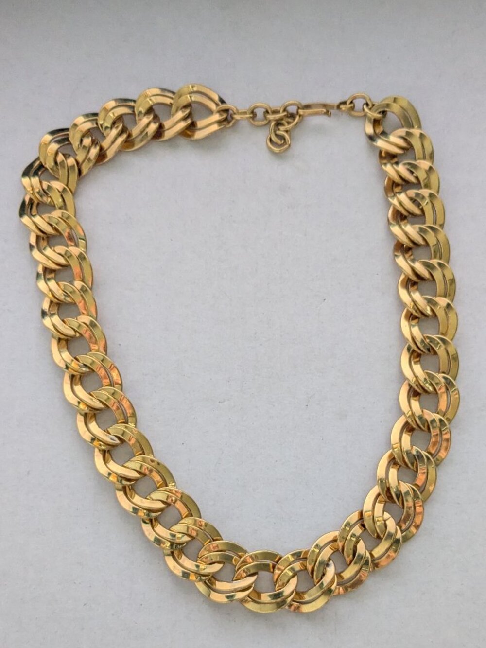 Vintage MONET Double Chain Link Chunky Gold Tone 80's Necklace